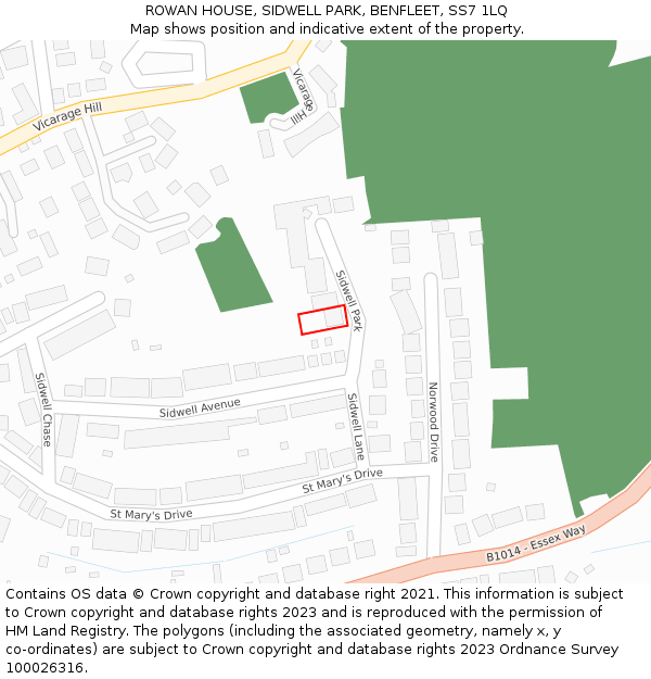 ROWAN HOUSE, SIDWELL PARK, BENFLEET, SS7 1LQ: Location map and indicative extent of plot