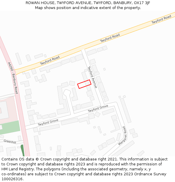 ROWAN HOUSE, TWYFORD AVENUE, TWYFORD, BANBURY, OX17 3JF: Location map and indicative extent of plot