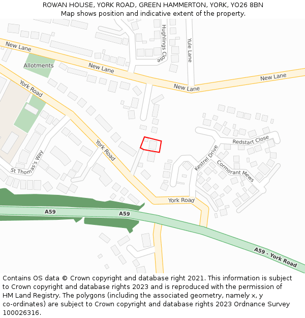 ROWAN HOUSE, YORK ROAD, GREEN HAMMERTON, YORK, YO26 8BN: Location map and indicative extent of plot