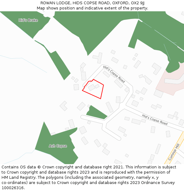 ROWAN LODGE, HIDS COPSE ROAD, OXFORD, OX2 9JJ: Location map and indicative extent of plot