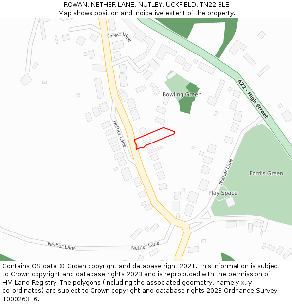 ROWAN, NETHER LANE, NUTLEY, UCKFIELD, TN22 3LE: Location map and indicative extent of plot
