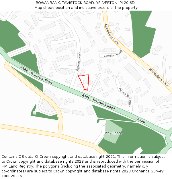 ROWANBANK, TAVISTOCK ROAD, YELVERTON, PL20 6DL: Location map and indicative extent of plot