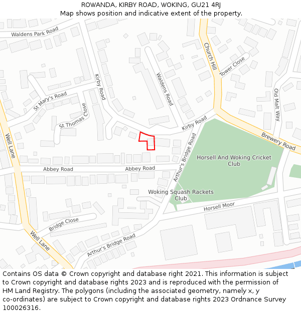 ROWANDA, KIRBY ROAD, WOKING, GU21 4RJ: Location map and indicative extent of plot