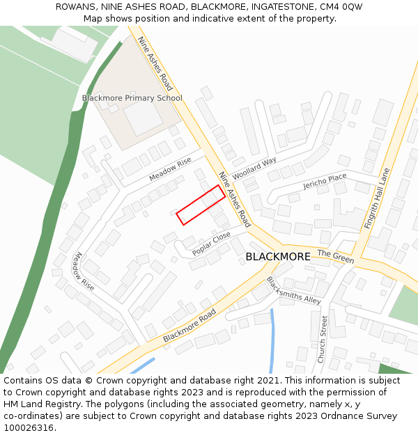 ROWANS, NINE ASHES ROAD, BLACKMORE, INGATESTONE, CM4 0QW: Location map and indicative extent of plot