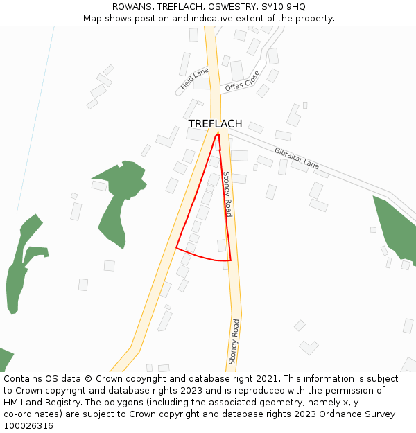 ROWANS, TREFLACH, OSWESTRY, SY10 9HQ: Location map and indicative extent of plot