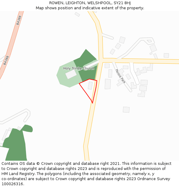 ROWEN, LEIGHTON, WELSHPOOL, SY21 8HJ: Location map and indicative extent of plot