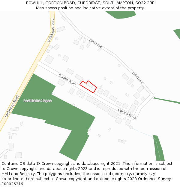 ROWHILL, GORDON ROAD, CURDRIDGE, SOUTHAMPTON, SO32 2BE: Location map and indicative extent of plot