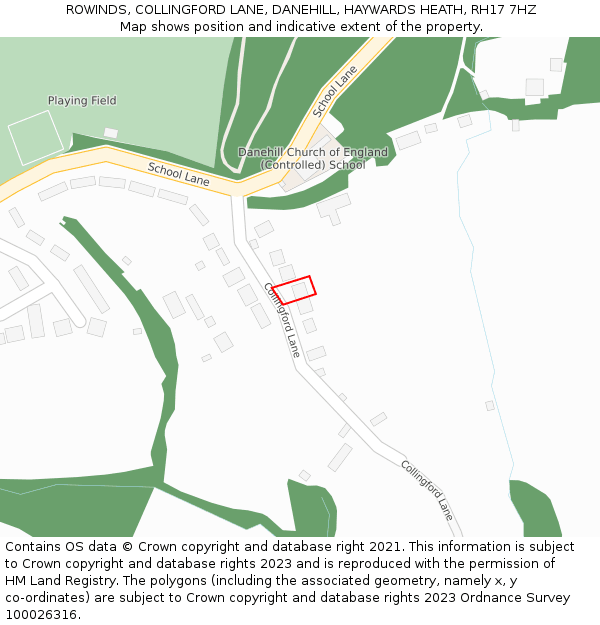 ROWINDS, COLLINGFORD LANE, DANEHILL, HAYWARDS HEATH, RH17 7HZ: Location map and indicative extent of plot