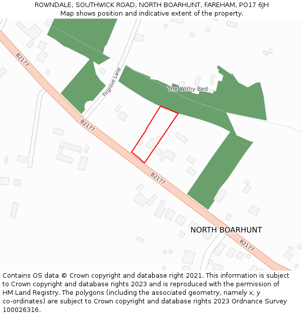 ROWNDALE, SOUTHWICK ROAD, NORTH BOARHUNT, FAREHAM, PO17 6JH: Location map and indicative extent of plot