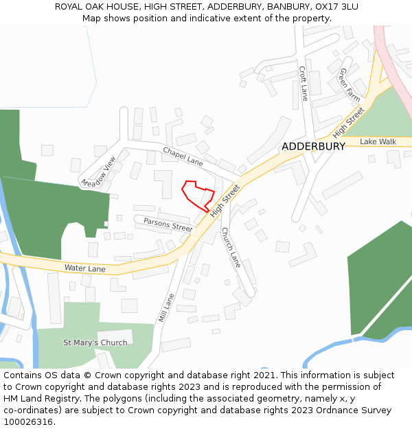 ROYAL OAK HOUSE, HIGH STREET, ADDERBURY, BANBURY, OX17 3LU: Location map and indicative extent of plot