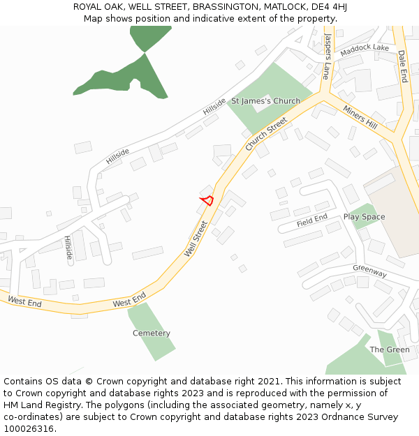 ROYAL OAK, WELL STREET, BRASSINGTON, MATLOCK, DE4 4HJ: Location map and indicative extent of plot