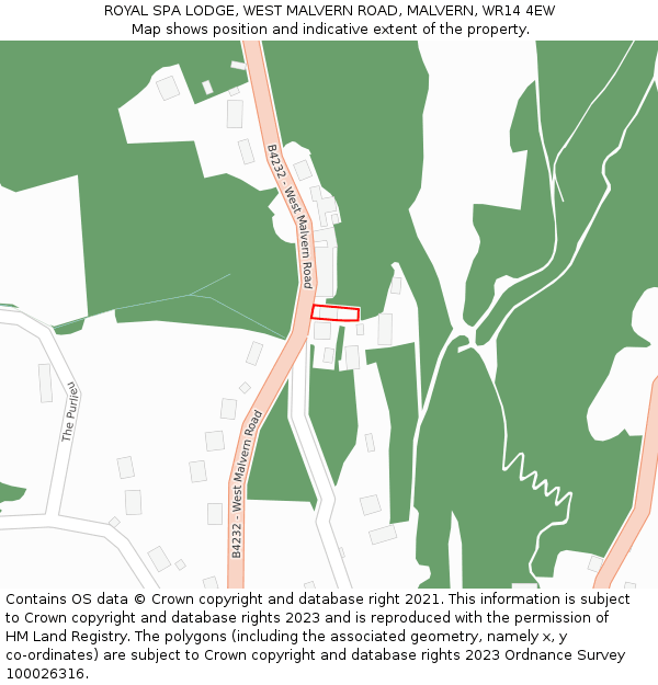 ROYAL SPA LODGE, WEST MALVERN ROAD, MALVERN, WR14 4EW: Location map and indicative extent of plot