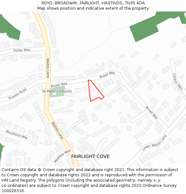 ROYD, BROADWAY, FAIRLIGHT, HASTINGS, TN35 4DA: Location map and indicative extent of plot