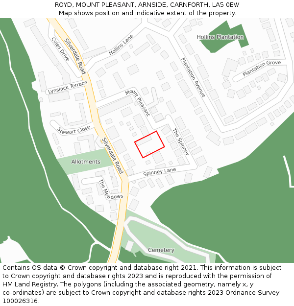 ROYD, MOUNT PLEASANT, ARNSIDE, CARNFORTH, LA5 0EW: Location map and indicative extent of plot