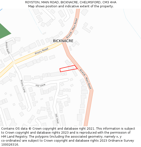 ROYSTON, MAIN ROAD, BICKNACRE, CHELMSFORD, CM3 4HA: Location map and indicative extent of plot