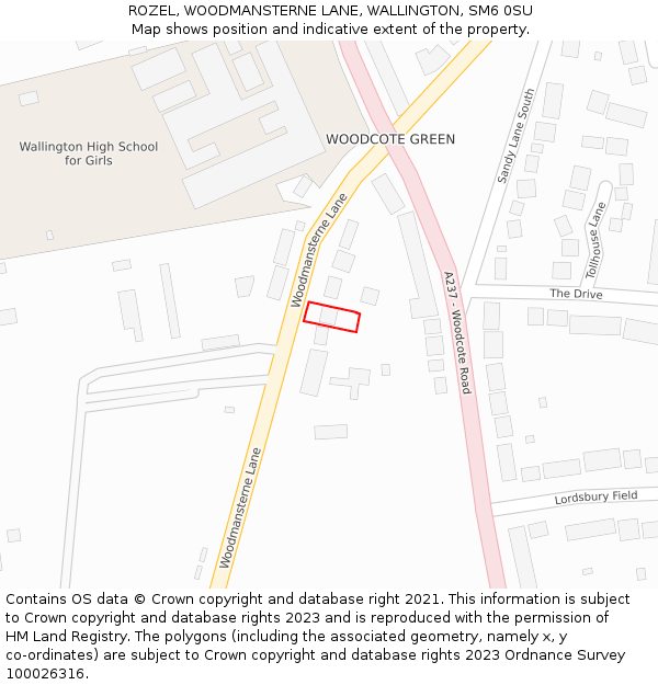 ROZEL, WOODMANSTERNE LANE, WALLINGTON, SM6 0SU: Location map and indicative extent of plot