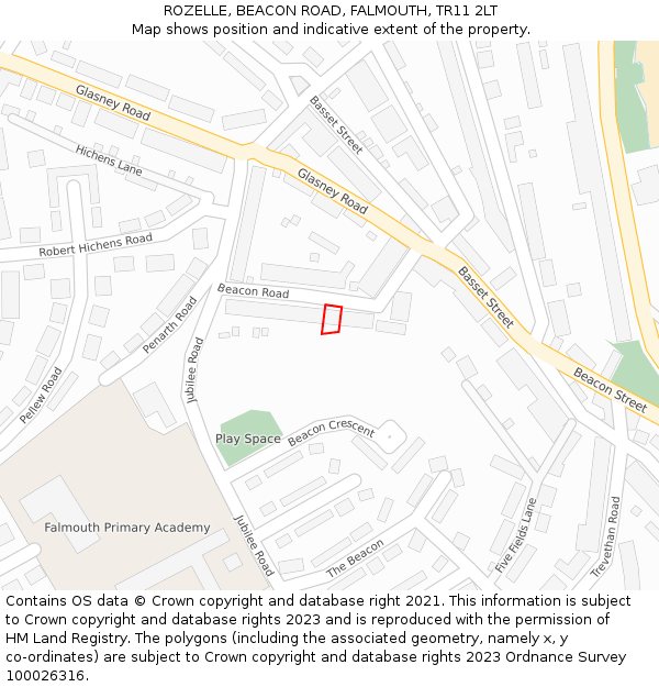 ROZELLE, BEACON ROAD, FALMOUTH, TR11 2LT: Location map and indicative extent of plot