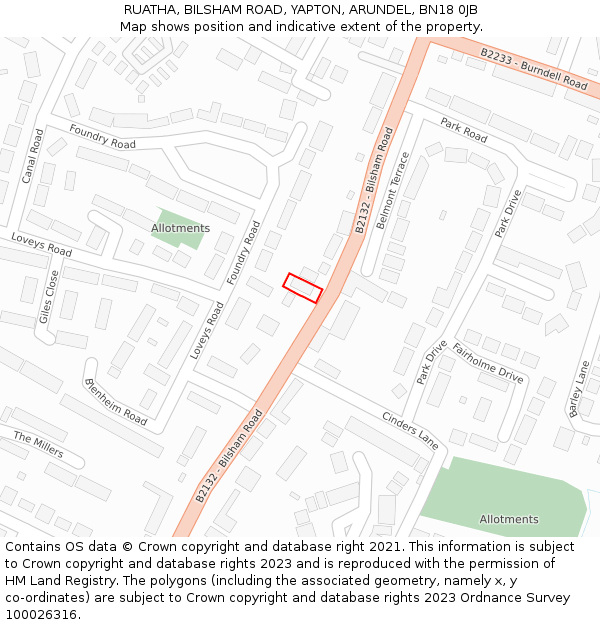 RUATHA, BILSHAM ROAD, YAPTON, ARUNDEL, BN18 0JB: Location map and indicative extent of plot