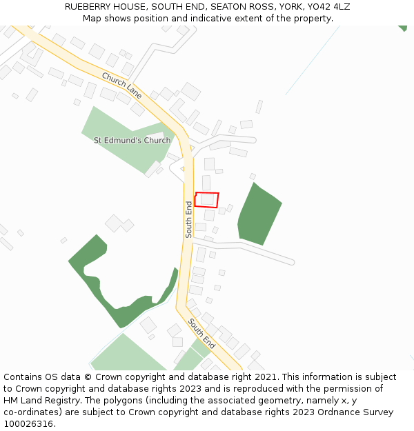 RUEBERRY HOUSE, SOUTH END, SEATON ROSS, YORK, YO42 4LZ: Location map and indicative extent of plot