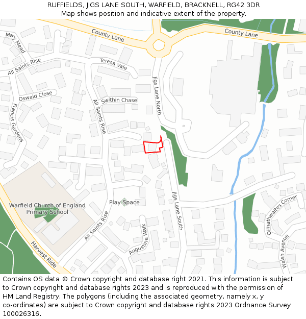 RUFFIELDS, JIGS LANE SOUTH, WARFIELD, BRACKNELL, RG42 3DR: Location map and indicative extent of plot