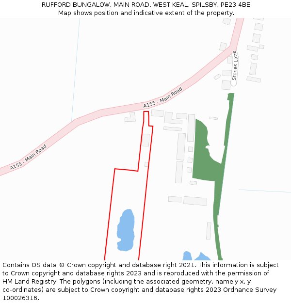 RUFFORD BUNGALOW, MAIN ROAD, WEST KEAL, SPILSBY, PE23 4BE: Location map and indicative extent of plot