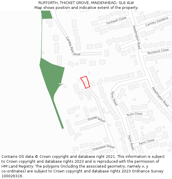 RUFFORTH, THICKET GROVE, MAIDENHEAD, SL6 4LW: Location map and indicative extent of plot