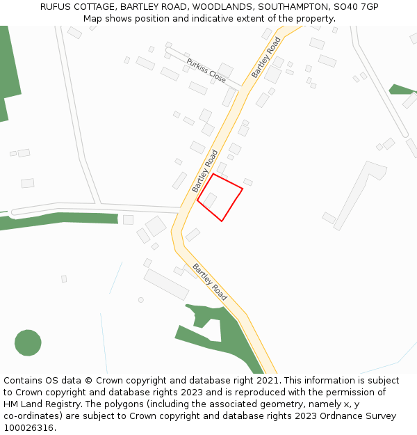 RUFUS COTTAGE, BARTLEY ROAD, WOODLANDS, SOUTHAMPTON, SO40 7GP: Location map and indicative extent of plot