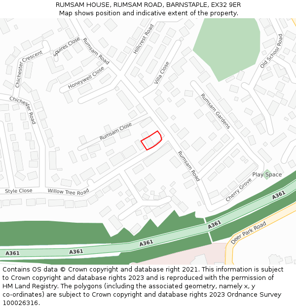 RUMSAM HOUSE, RUMSAM ROAD, BARNSTAPLE, EX32 9ER: Location map and indicative extent of plot