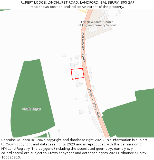 RUPERT LODGE, LYNDHURST ROAD, LANDFORD, SALISBURY, SP5 2AF: Location map and indicative extent of plot