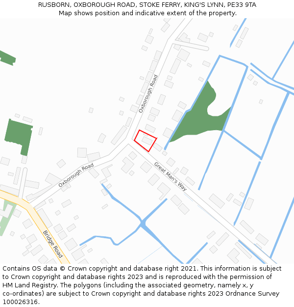 RUSBORN, OXBOROUGH ROAD, STOKE FERRY, KING'S LYNN, PE33 9TA: Location map and indicative extent of plot