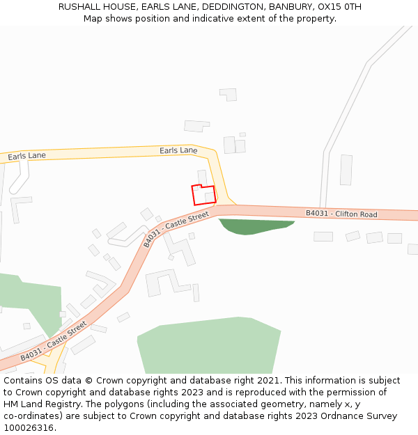 RUSHALL HOUSE, EARLS LANE, DEDDINGTON, BANBURY, OX15 0TH: Location map and indicative extent of plot