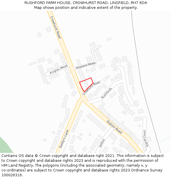 RUSHFORD FARM HOUSE, CROWHURST ROAD, LINGFIELD, RH7 6DA: Location map and indicative extent of plot