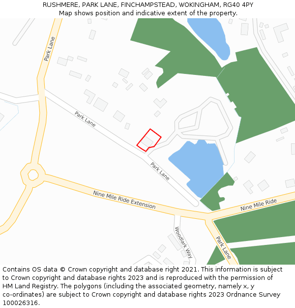 RUSHMERE, PARK LANE, FINCHAMPSTEAD, WOKINGHAM, RG40 4PY: Location map and indicative extent of plot