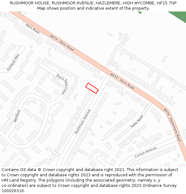 RUSHMOOR HOUSE, RUSHMOOR AVENUE, HAZLEMERE, HIGH WYCOMBE, HP15 7NP: Location map and indicative extent of plot