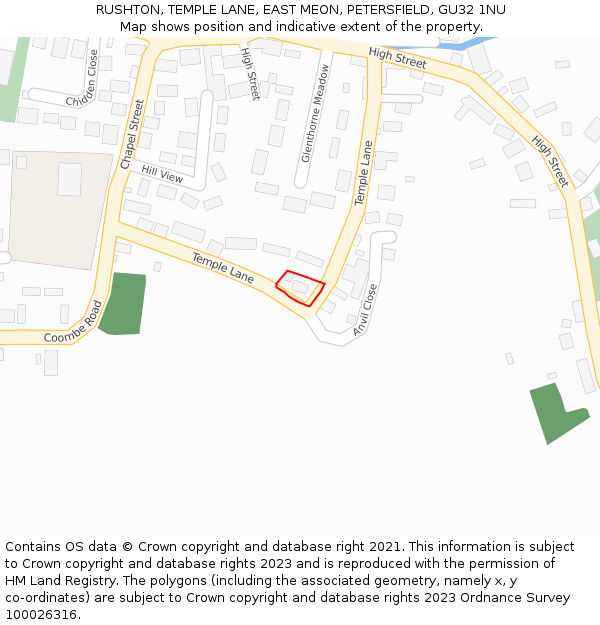 RUSHTON, TEMPLE LANE, EAST MEON, PETERSFIELD, GU32 1NU: Location map and indicative extent of plot