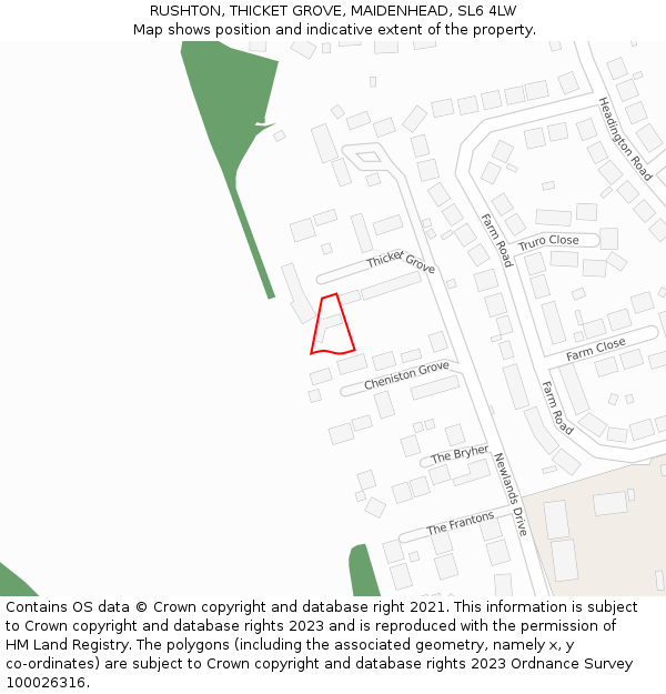RUSHTON, THICKET GROVE, MAIDENHEAD, SL6 4LW: Location map and indicative extent of plot