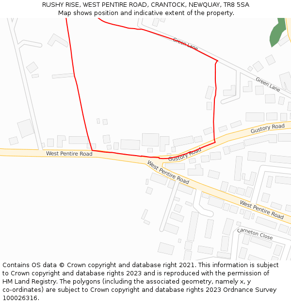 RUSHY RISE, WEST PENTIRE ROAD, CRANTOCK, NEWQUAY, TR8 5SA: Location map and indicative extent of plot