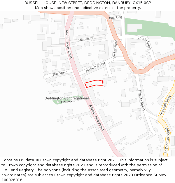 RUSSELL HOUSE, NEW STREET, DEDDINGTON, BANBURY, OX15 0SP: Location map and indicative extent of plot