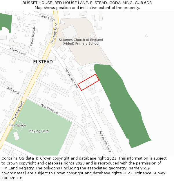 RUSSET HOUSE, RED HOUSE LANE, ELSTEAD, GODALMING, GU8 6DR: Location map and indicative extent of plot