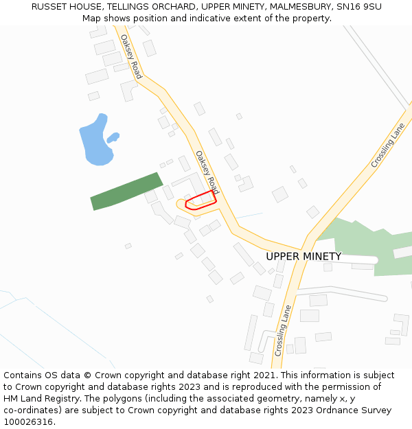 RUSSET HOUSE, TELLINGS ORCHARD, UPPER MINETY, MALMESBURY, SN16 9SU: Location map and indicative extent of plot