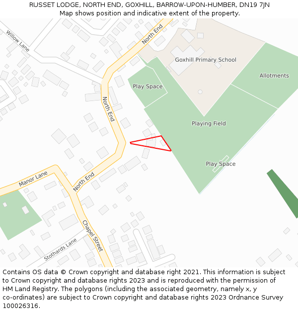 RUSSET LODGE, NORTH END, GOXHILL, BARROW-UPON-HUMBER, DN19 7JN: Location map and indicative extent of plot