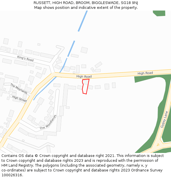 RUSSETT, HIGH ROAD, BROOM, BIGGLESWADE, SG18 9NJ: Location map and indicative extent of plot