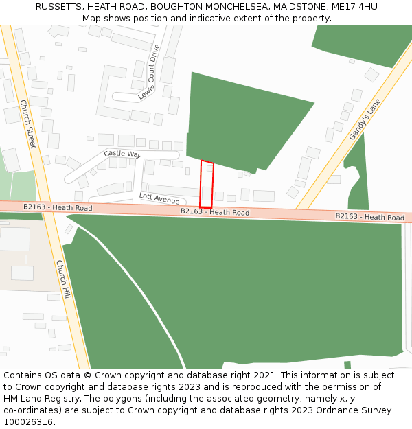 RUSSETTS, HEATH ROAD, BOUGHTON MONCHELSEA, MAIDSTONE, ME17 4HU: Location map and indicative extent of plot