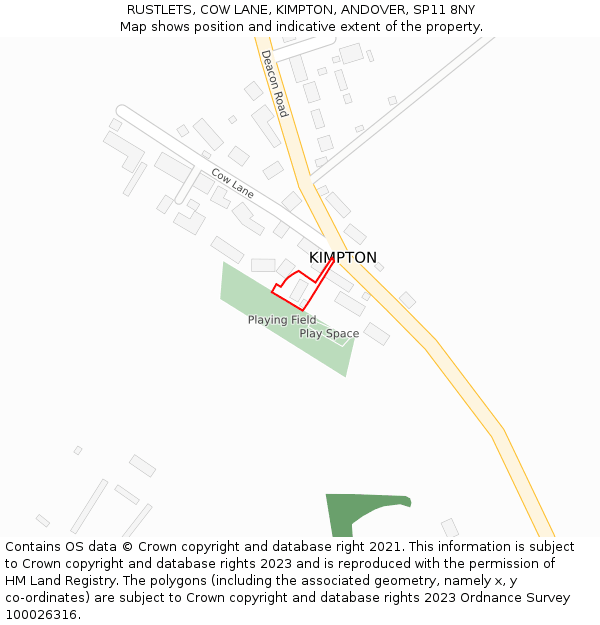 RUSTLETS, COW LANE, KIMPTON, ANDOVER, SP11 8NY: Location map and indicative extent of plot