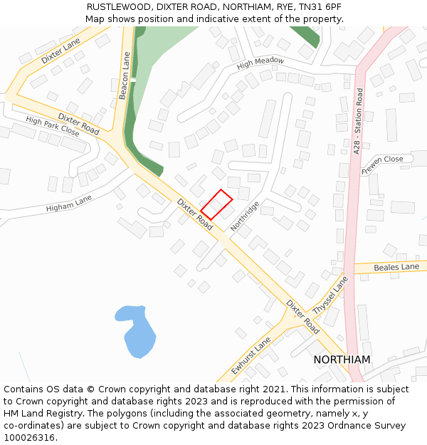 RUSTLEWOOD, DIXTER ROAD, NORTHIAM, RYE, TN31 6PF: Location map and indicative extent of plot