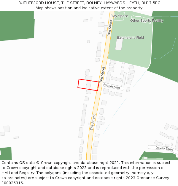 RUTHERFORD HOUSE, THE STREET, BOLNEY, HAYWARDS HEATH, RH17 5PG: Location map and indicative extent of plot