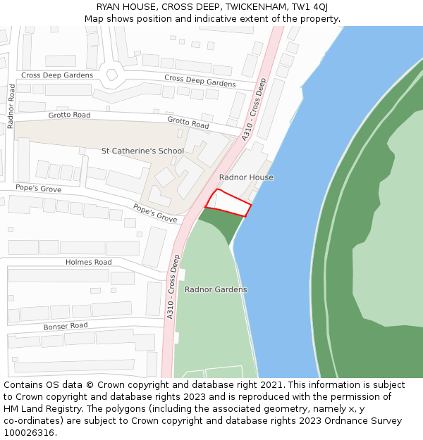 RYAN HOUSE, CROSS DEEP, TWICKENHAM, TW1 4QJ: Location map and indicative extent of plot