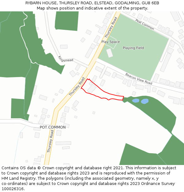 RYBARN HOUSE, THURSLEY ROAD, ELSTEAD, GODALMING, GU8 6EB: Location map and indicative extent of plot