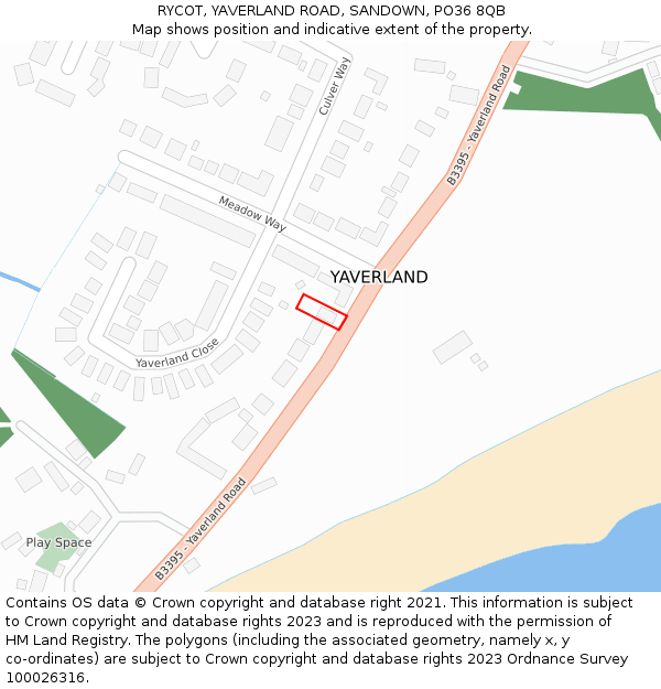 RYCOT, YAVERLAND ROAD, SANDOWN, PO36 8QB: Location map and indicative extent of plot