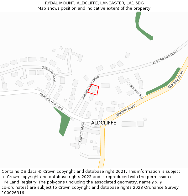 RYDAL MOUNT, ALDCLIFFE, LANCASTER, LA1 5BG: Location map and indicative extent of plot